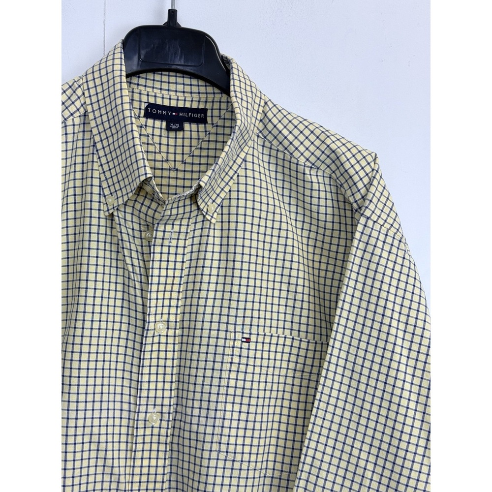 Tommy Hilfiger Mens XL Oxford Long Sleeve Button Down Shirt Checkered Flag Logo